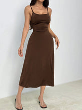Women's Solid Color Pleated Waist Flared Hem Spaghetti Strap Dress